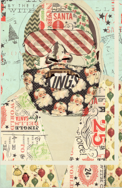 "Hood Santa: Ricky Ross" www.KyleMosher.com #illustration #art #kylemosher #vintage #newspaper #hiphop #portrait #rap
