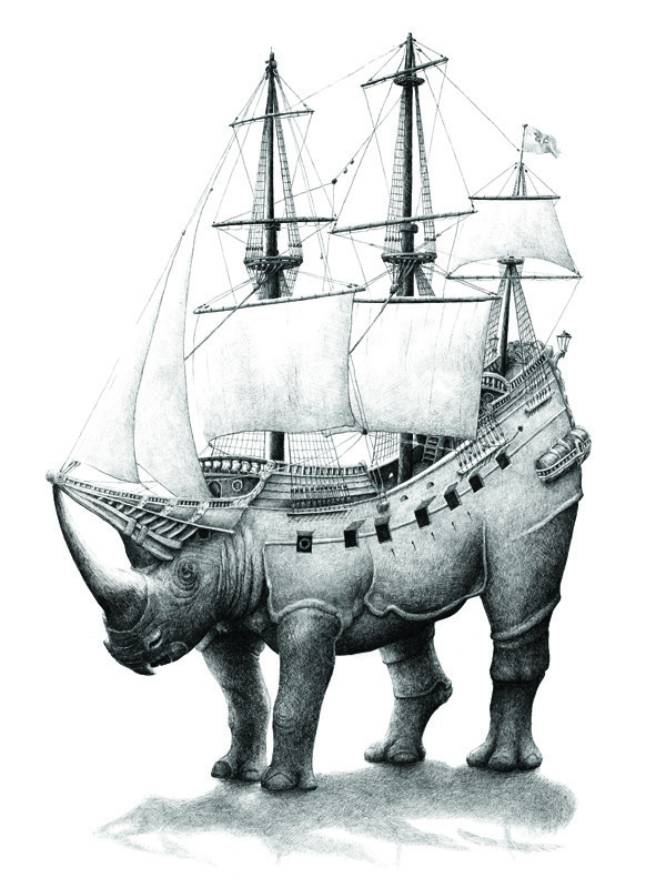 Bizarre Illustrations by Redmer Hoekstra Merge People and Animals with Everyday ObjectsMarch 7 #ship #illustration #rhino #art