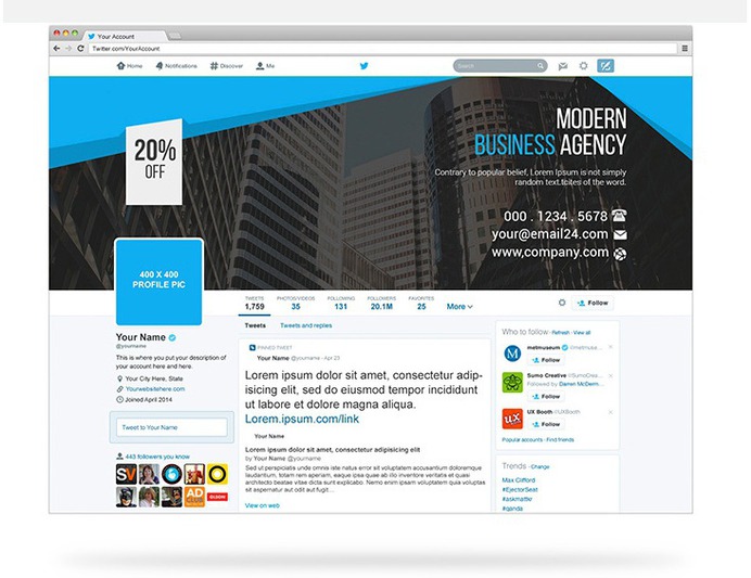 Twitter Cover Mockup PSD