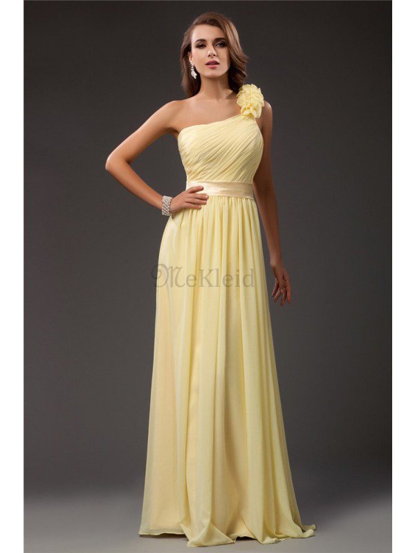 Ein Schulter Enges Empire Taille Chiffon Abendkleid mit Rüschen