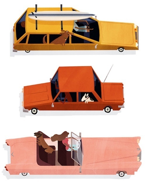 Emmanuelle Walker's Dogs #dogs #illustration #cars #retro