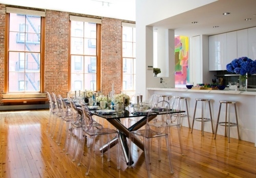 tumblr_ltflki9t3v1qzy2hno1_500.jpg 500×347 pixels #interior #brick #dining #design #wood #light