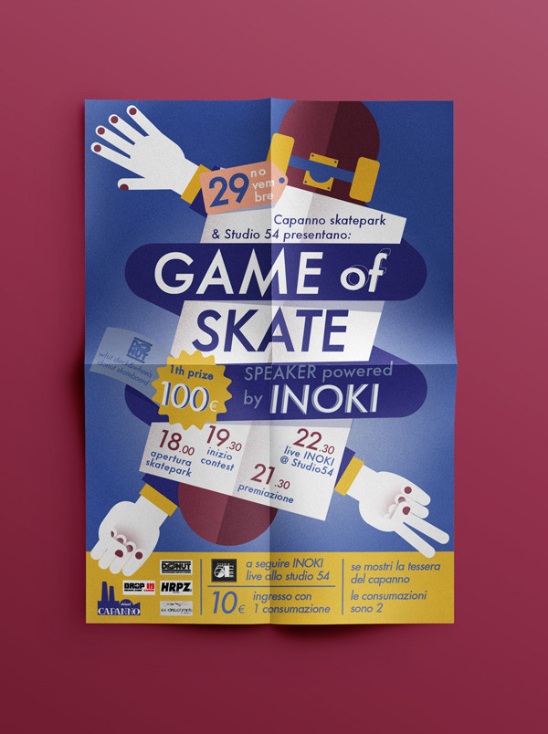 Game of skate on Behance, Magda Azab #magda #azab #rock #fresh #yellow #color #scissor #illustration #purple #skateboard #game #paper