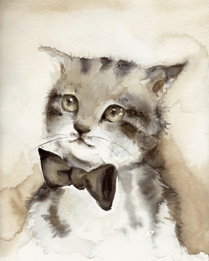 il_fullxfull.198917014.jpg 810×1009 pixels #bowtie #portrait #kitty #painting #watercolor