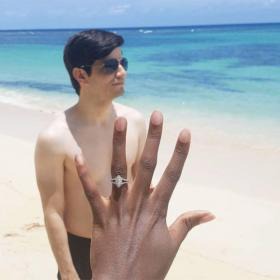 Showing off boo and the gorgeous marquise-cut engagement ring he got you