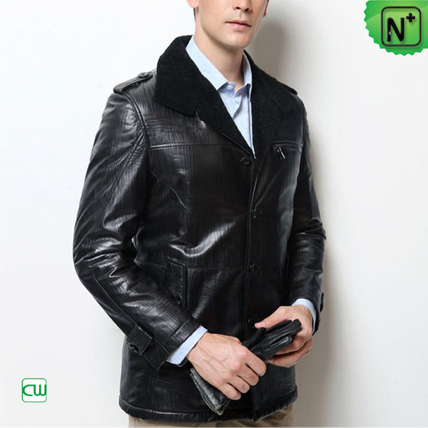 Men's Black Sheepskin Coat CW877365 #sheepskin #coat