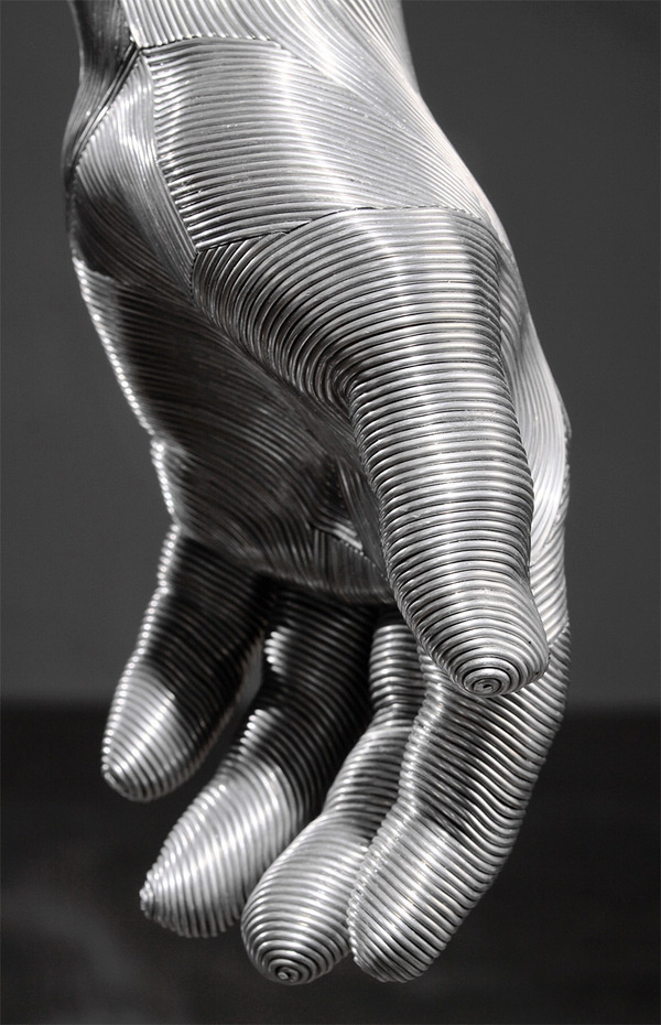 Meticulously Wrapped Aluminum Wire Sculptures by Seung Mo Park #design #art #sculpture #hand #silver #fingers #metal #wire #aluminium #layer
