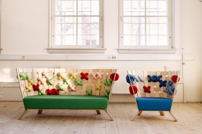 Furniture with cross-stitch ornaments in wool