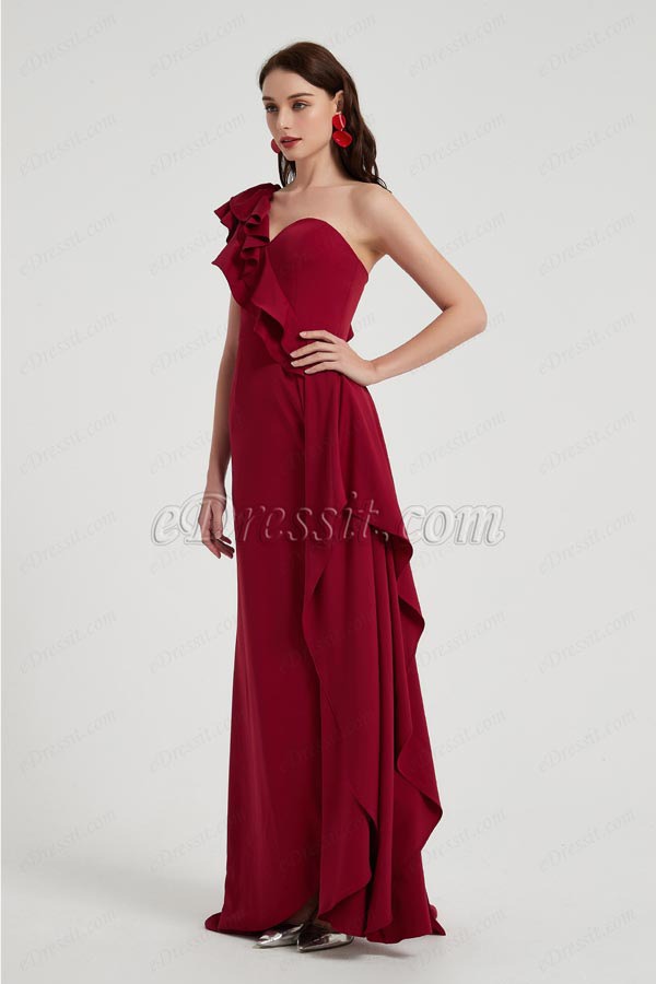 eDressit Burgundy One Ruffle Shoulder Slit Party Evening Dress (00201117)