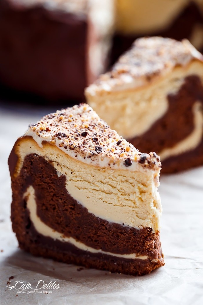 Chocolate Peanut Butter Cheesecake Cake made in the ONE pan! Creamy peanut butter cheesecake bakes on top of a fudgy chocolate cake for the