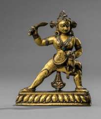 Rare fire gilt Bronze of a female deity with silver deposits