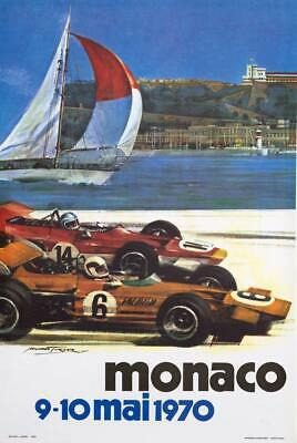 $175 • Buy Monaco Grand Prix 1970 Vintage French Race Car Poster On Linen Excellent