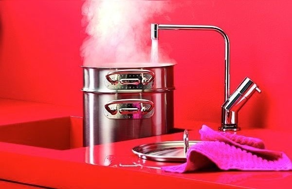 With this device, you can choose the temperature of your tap water. You can even make boiling water come out of your faucet. #product #industrial #design #home