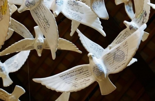 Suspended Together | Colossal #birds #pigeons #porcelain #mail