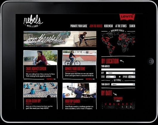 Levi's. Rebel's with a cause on the Behance Network #ipad #script #red #advertising