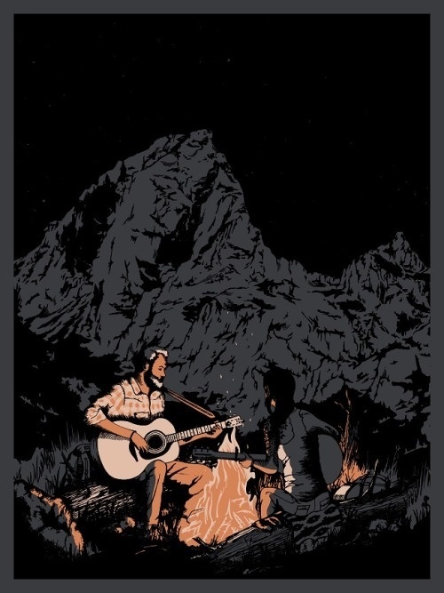 Black Rock #western #campfire #night #illustration #mountains
