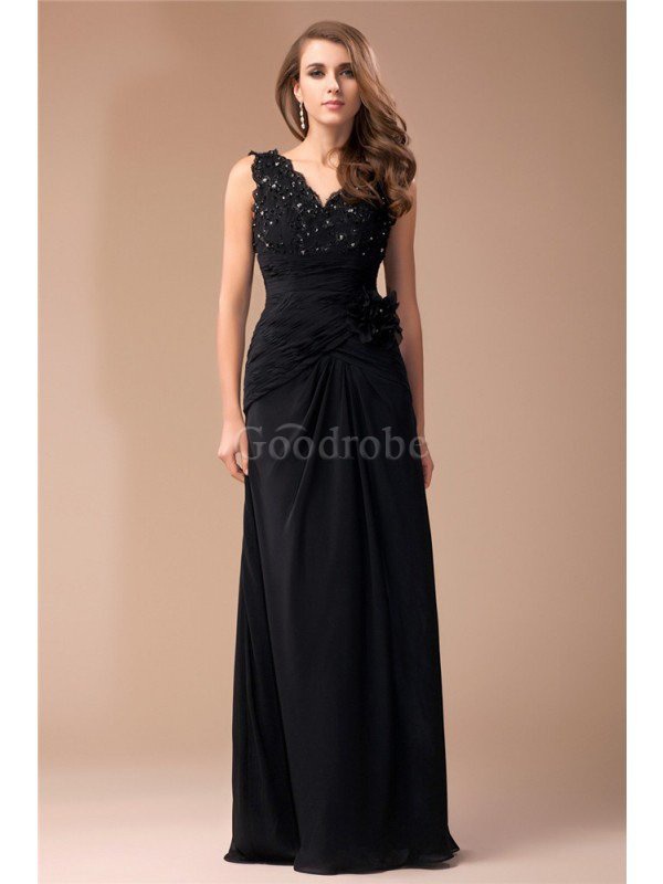 Robe de soirée avec perle avec chiffon manche nulle longueur au niveau de sol v encolure