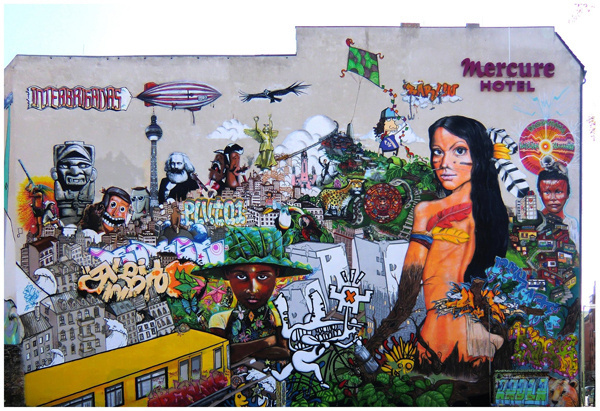 "Riot of colors" (Insurrecion de Colores) on the side wall of the Mercure Hotel in Berlin.