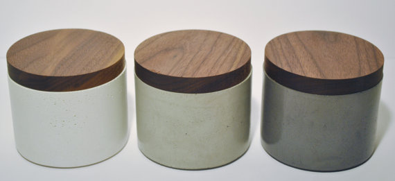 FREE SHIPPING Concrete Salt Cellar with Black Walnut door atelierCUT #spices #wood #etsy #concrete