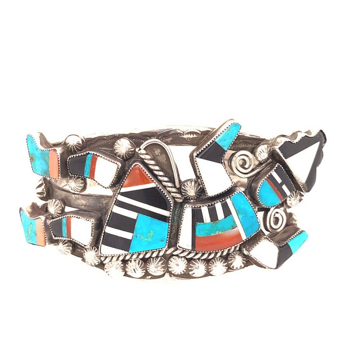 1940's Zuni Rainbow Man Inlay Stone Cuff Bracelet