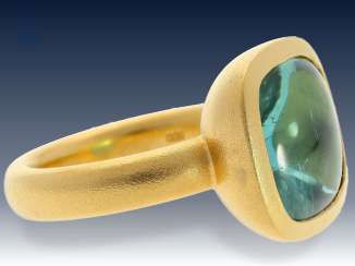 Ring: neuwertiger, ehemals sehr teurer Goldschmiedering mit gro&szlig;em Turmalin von 13,3ct, erstklassige Handarbeit