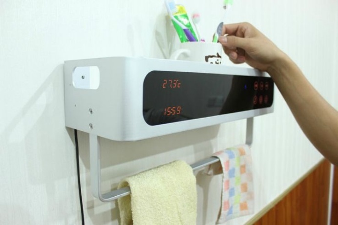 The Nimbus 2.0 is a smart towel rack that disinfects your towels after you use them. Its bluetooth capabilities also allow you to sing your #product #design #modern