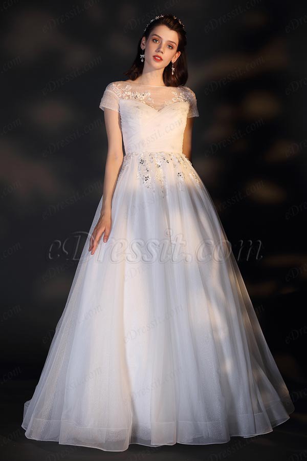 eDressit New White Lace Appliques Shiny Wedding Bridal Dress (01201707)