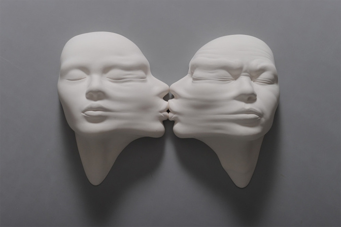 face, distort, stretch, kiss, sculpture
