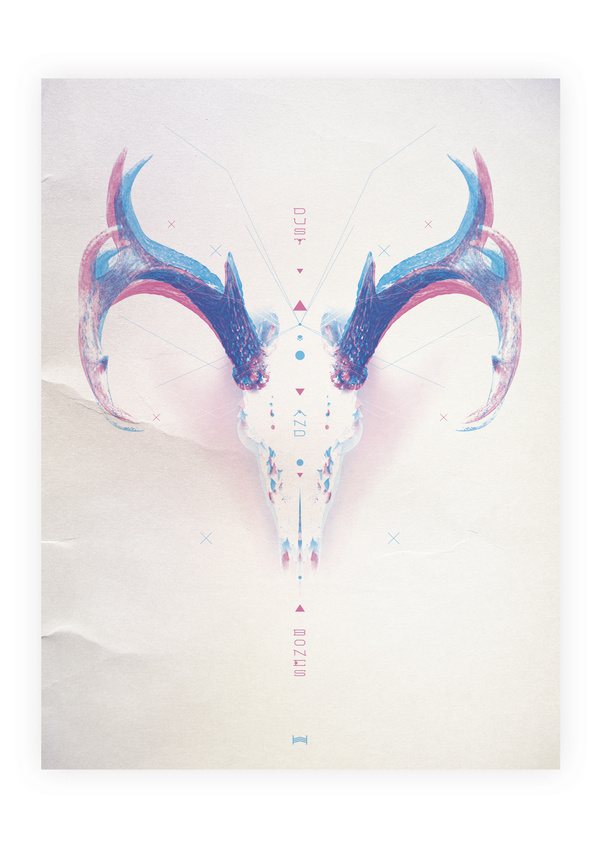Dust'n'Bones - Hadrien Degay Delpeuch #cyan #print #magenta #dust #poster #skull #bones #paper #typography