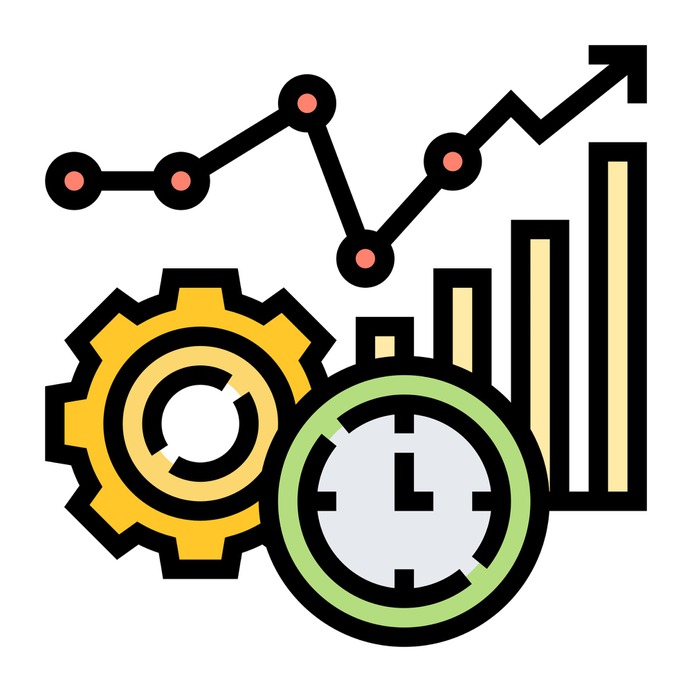 See more icon inspiration related to work, data, clock, time, cogwheel, time and date, efficiency, line graph, bar graph, information, statistics and gear on Flaticon.