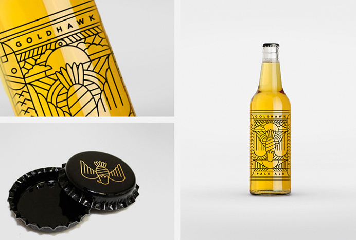 Goldhawk Ale by Don't Try Studio #graphic design #vector #print #bottle #caps