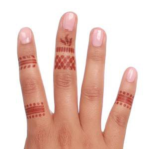 Wren - various ring henna designs on hand Try out different styles of ring henna stencils with Mihenna's Wren sticker stencil. The perfect results from our sticker stencils will have you flying high.
