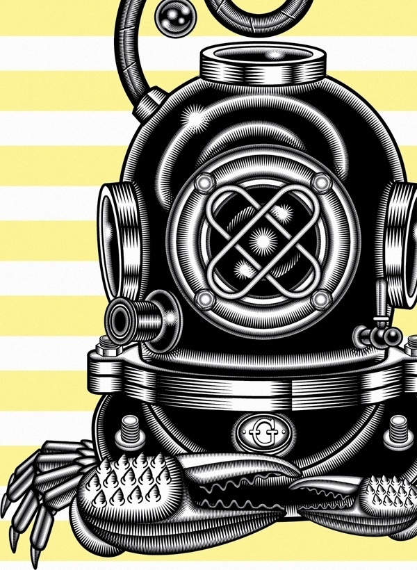 Garito Café / Bitácora Series IV - www.vicentegarciamorillo.com #helmet #vector #illusrtation #dive