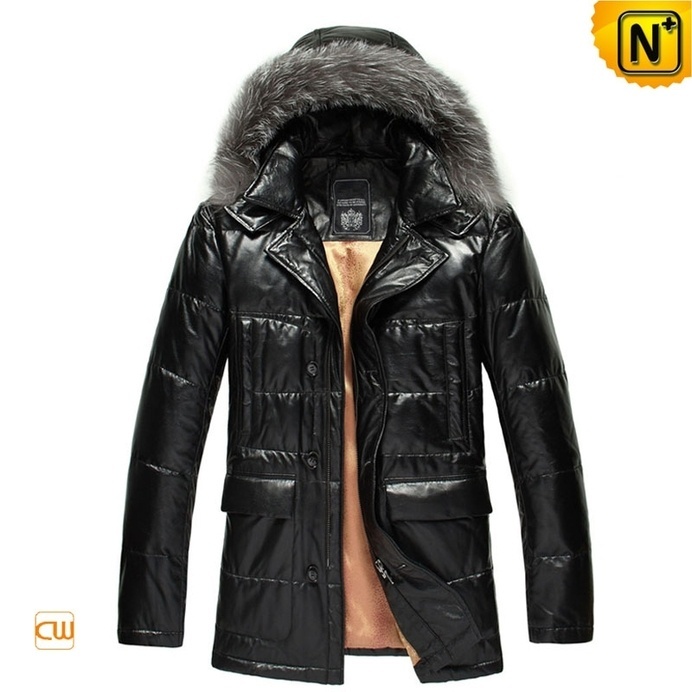 Hooded Down Fill Leather Jacket CW848037 #jacket #mens #leather