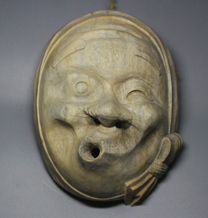 Japanese Noh Hyottoko Mask Hand Carved MASK Japan Traditional Antique Collection | eBay