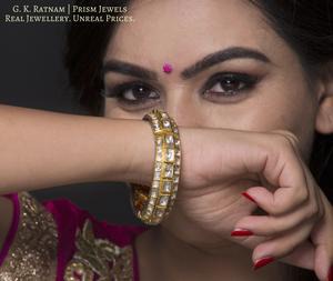 18k Gold and Diamond Polki Bangle with 3-D setting - gold diamond polki kundan meena jadau jewellery