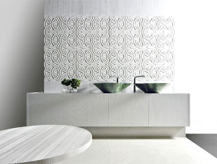 Delicate Marble Cladding – Rondo and Merletto by Kreoo - #bath, #interior, #decor, #wallcoverings, #walls, #walldecor,