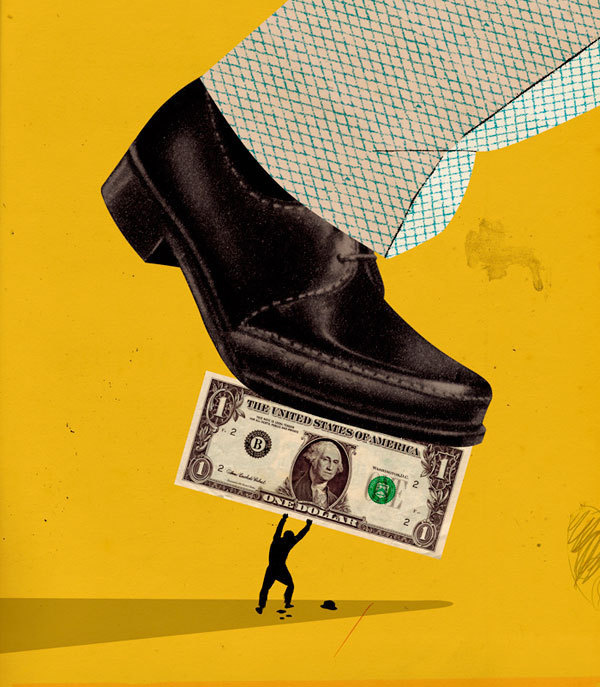 Emmanuel Polanco / Les InRockuptibles magazine / Colagene.com #foot #illustration #leather #vintage #man #collage #money #madmen