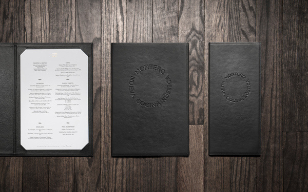Montero #emboss #anagrama #branding #menu #restaurant #identity #leather