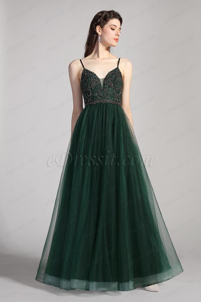 eDressit Spaghetti Straps V-Cut Beads Tulle Party Evening Dress (00208404)