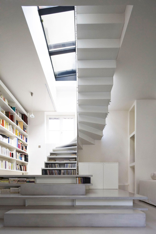 CJWHO ™ #white #design #interiors #books #reading #stairs