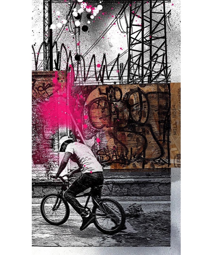La Lucha Sigue by Eyeone, 2016 #eyeone #mixedmedia #printmaking #art #mexicocity #cycling