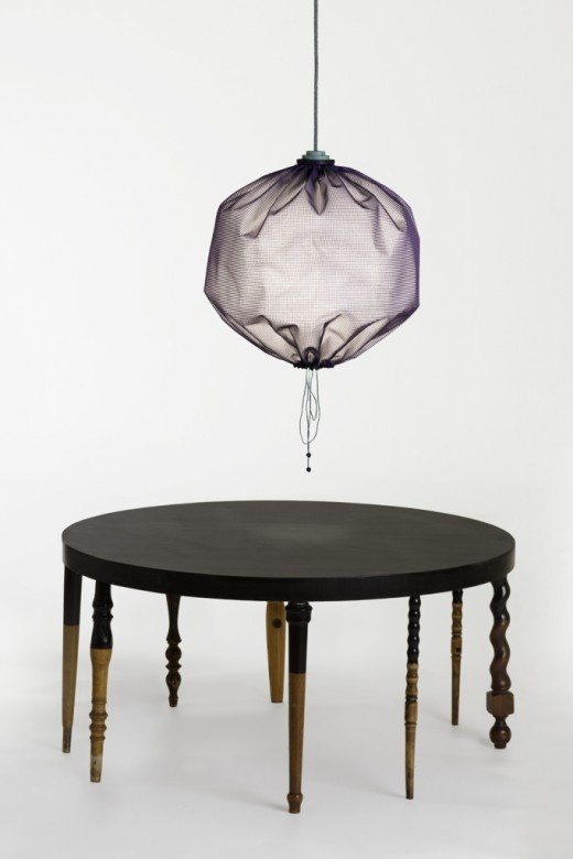 Drawstring Lamp and Odd Table by Merry Go Round/ Design Stories, photo by Hendrik Zeitler #table
