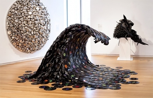 Sound Wave a sculpture by Jean Shin I Art Sponge #sculpture #wave #vinyl #sound #shin #jean #records