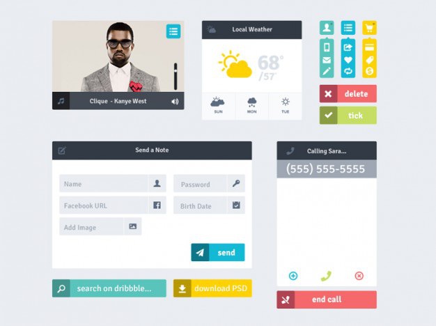 Colorful interface elements with login form Free Psd. See more inspiration related to Design, Colorful, Flat, Elements, Flat design, Form, Design elements, Psd, Login, Material, Interface, Horizontal, Psd material and Interface elements on Freepik.
