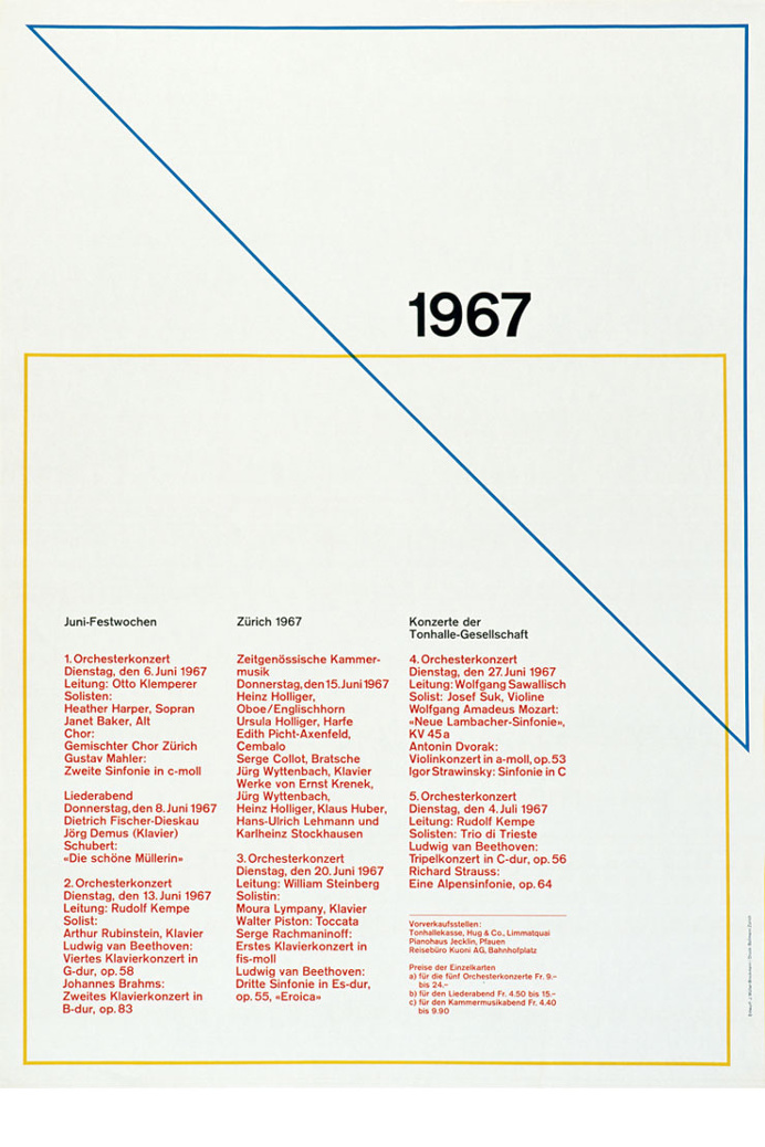 Josef Müller-Brockmann JUNI FESTWOCHEN ZURICH 1967 SWITZERLAND [ 127CM X 90CM ] via www.blanka.co.uk