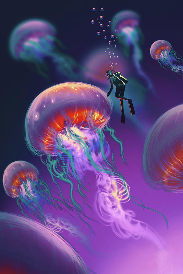 easy jellyfish painting & jellyfish paint by numbers