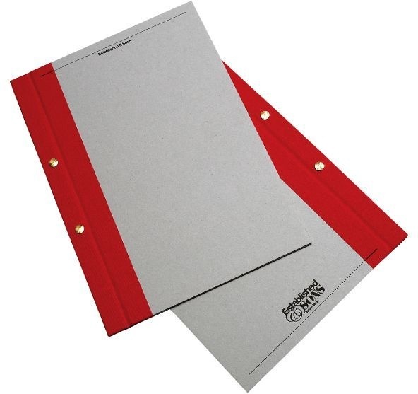 Title: Recycled binder Client: MadeThought / Established & Sons Materials: Recycled board, book cloth, brass screw Processes: Foil block, ha #binding