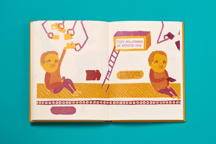 #book #illuminaten #bookbinding #relief #yellow #green #blue #multiply #screenprint #typography #illustration #infographic