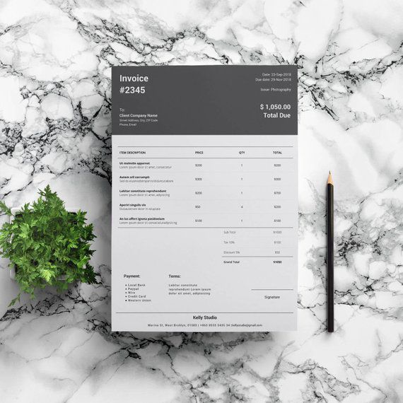 Bill Template | Black Invoice | Stylish Invoice | Blank Invoice | Invoice Instant Download | Professional Invoice Template